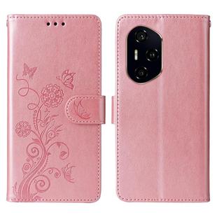 For Honor 300 Pro Embossed Butterfly Flowers Leather Phone Case(Rose Gold)