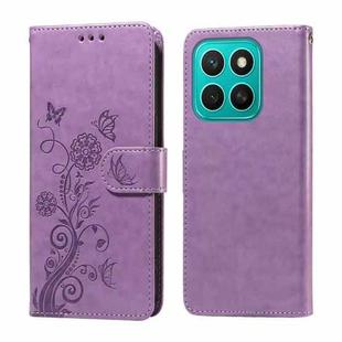 For Honor X8c 4G Embossed Butterfly Flowers Leather Phone Case(Purple)