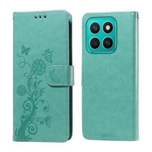 For Honor X8c 4G Embossed Butterfly Flowers Leather Phone Case(Green)