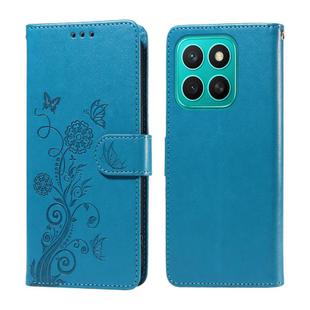 For Honor X8c 4G Embossed Butterfly Flowers Leather Phone Case(Blue)