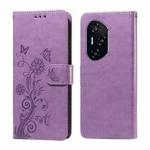 For Honor 400 Embossed Butterfly Flowers Leather Phone Case(Purple)