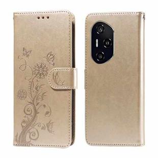 For Honor 400 Embossed Butterfly Flowers Leather Phone Case(Gold)