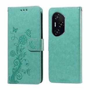 For Honor 400 Embossed Butterfly Flowers Leather Phone Case(Green)