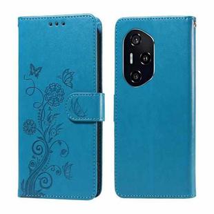 For Honor 400 Embossed Butterfly Flowers Leather Phone Case(Blue)