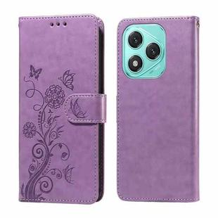 For Honor 400 Lite Embossed Butterfly Flowers Leather Phone Case(Purple)