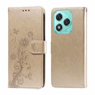 For Honor 400 Lite Embossed Butterfly Flowers Leather Phone Case(Gold)