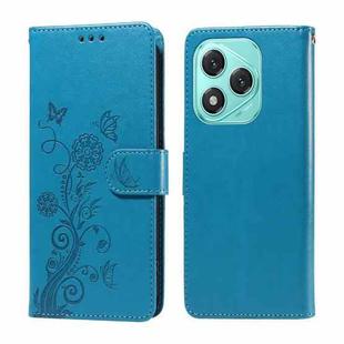 For Honor 400 Lite Embossed Butterfly Flowers Leather Phone Case(Blue)