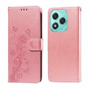 For Honor 400 Lite Embossed Butterfly Flowers Leather Phone Case(Rose Gold)