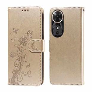 For Honor Play 60 Embossed Butterfly Flowers Leather Phone Case(Gold)