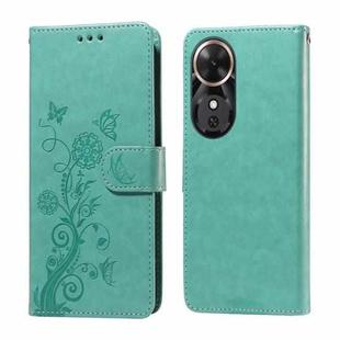 For Honor Play 60 Embossed Butterfly Flowers Leather Phone Case(Green)
