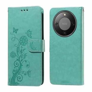 For Honor X70 5G Embossed Butterfly Flowers Leather Phone Case(Green)