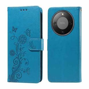 For Honor X70 5G Embossed Butterfly Flowers Leather Phone Case(Blue)