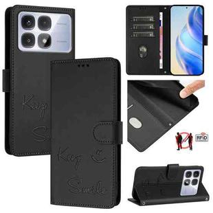 For Redmi K70 Ultra 5G Global Smile Embossing RFID Leather Phone Case(Black)