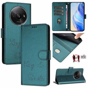 For Redmi A3 4G Global Smile Embossing RFID Leather Phone Case(Peacock Green)