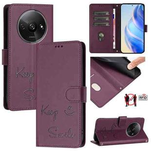 For Redmi A3 4G Global Smile Embossing RFID Leather Phone Case(Violet)