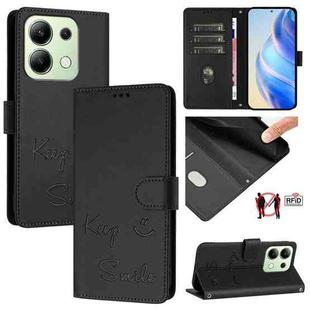 For Redmi Note 13 4G Global Smile Embossing RFID Leather Phone Case(Black)