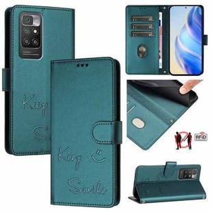 For Redmi 10 / Redmi 10 2022 Smile Embossing RFID Leather Phone Case(Peacock Green)