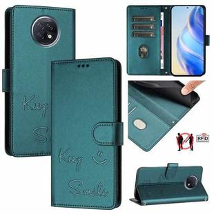 For Redmi Note 9T Global Smile Embossing RFID Leather Phone Case(Peacock Green)