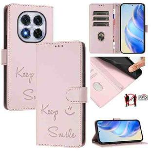 For Redmi Note 14 Pro 5G / 14 Pro+ 5G Smile Embossing RFID Leather Phone Case(Pink)