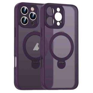 For iPhone 16 Pro Matte Texture 360 Degree Rotary Tone Holder MagSafe Phone Case(Dark Purple)