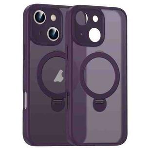 For iPhone 15 Plus Matte Texture 360 Degree Rotary Tone Holder MagSafe Phone Case(Dark Purple)