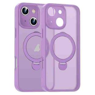 For iPhone 15 Matte Texture 360 Degree Rotary Tone Holder MagSafe Phone Case(Roland Purple)