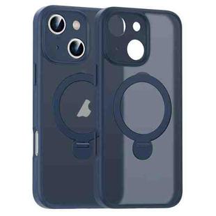 For iPhone 14 Matte Texture 360 Degree Rotary Tone Holder MagSafe Phone Case(Dark Blue)