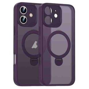 For iPhone 12 Matte Texture 360 Degree Rotary Tone Holder MagSafe Phone Case(Dark Purple)