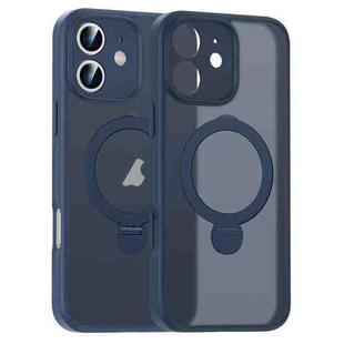 For iPhone 12 Matte Texture 360 Degree Rotary Tone Holder MagSafe Phone Case(Dark Blue)