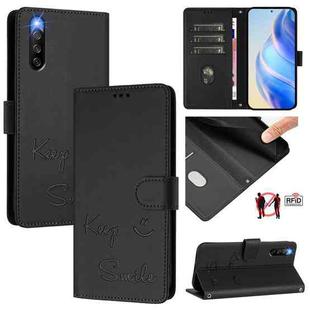 For Sony Xperia 10 IV Smile Embossing RFID Leather Phone Case(Black)