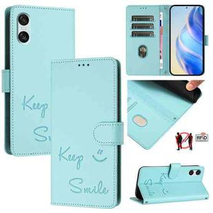 For Sony Xperia 10 VI Smile Embossing RFID Leather Phone Case(Mint Green)