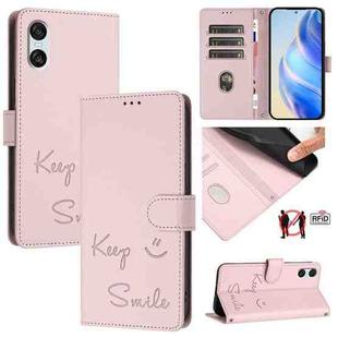 For Sony Xperia 10 VI Smile Embossing RFID Leather Phone Case(Pink)