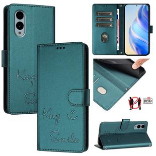 For Fujitsu Arrows We2 Smile Embossing RFID Leather Phone Case(Peacock Green)