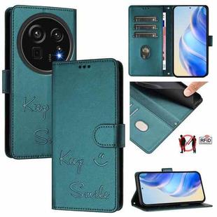 For Sharp Aquos R9 Pro Smile Embossing RFID Leather Phone Case(Peacock Green)