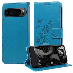 For Google Pixel 9 Pro XL Embossed Butterfly Flowers Leather Phone Case(Blue)