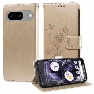 For Google Pixel 8 Embossed Butterfly Flowers Leather Phone Case(Gold)