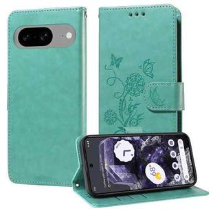 For Google Pixel 8 Embossed Butterfly Flowers Leather Phone Case(Green)