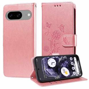 For Google Pixel 8 Embossed Butterfly Flowers Leather Phone Case(Rose Gold)