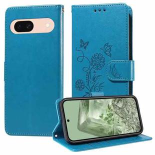 For Google Pixel 8a Embossed Butterfly Flowers Leather Phone Case(Blue)