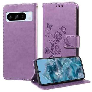 For Google Pixel 8 Pro Embossed Butterfly Flowers Leather Phone Case(Purple)