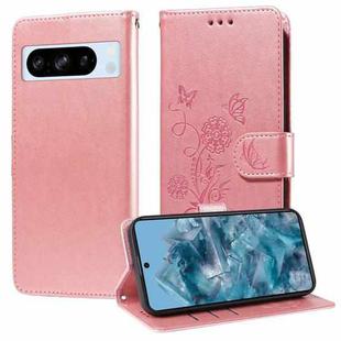 For Google Pixel 8 Pro Embossed Butterfly Flowers Leather Phone Case(Rose Gold)