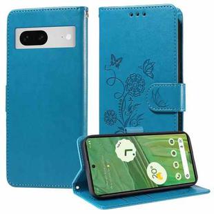 For Google Pixel 7 Pro Embossed Butterfly Flowers Leather Phone Case(Blue)