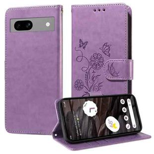 For Google Pixel 7a Embossed Butterfly Flowers Leather Phone Case(Purple)