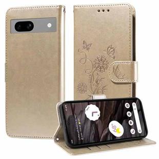 For Google Pixel 7a Embossed Butterfly Flowers Leather Phone Case(Gold)