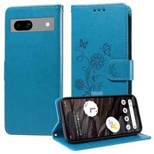 For Google Pixel 7a Embossed Butterfly Flowers Leather Phone Case(Blue)