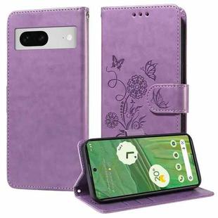 For Google Pixel 7 Embossed Butterfly Flowers Leather Phone Case(Purple)