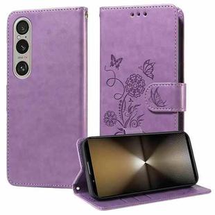 For Sony Xperia 1 VI Embossed Butterfly Flowers Leather Phone Case(Purple)