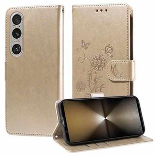 For Sony Xperia 1 VI Embossed Butterfly Flowers Leather Phone Case(Gold)