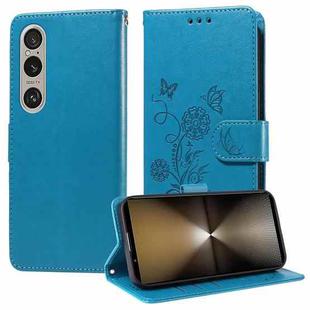 For Sony Xperia 1 VI Embossed Butterfly Flowers Leather Phone Case(Blue)