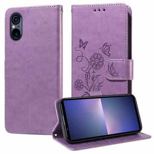 For Sony Xperia 5 VI Embossed Butterfly Flowers Leather Phone Case(Purple)